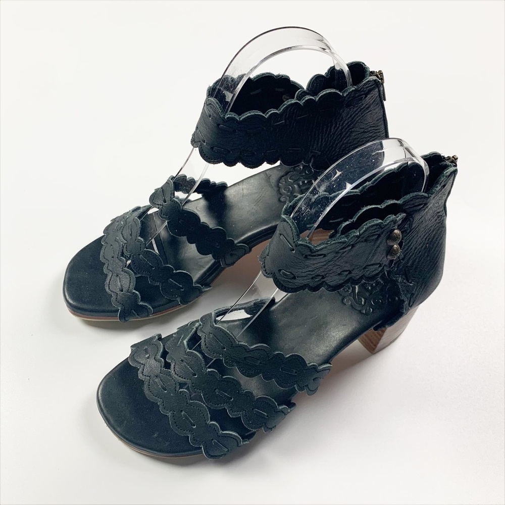 Bali Elf Seaside Leather Sandal Heels Black Size 6.5 Handmade! - Picture 2 of 8